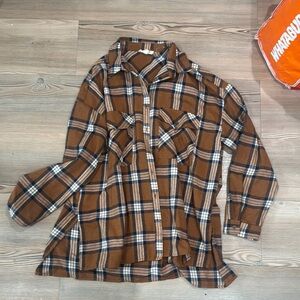 Brown Plaid Button-Up Shirt